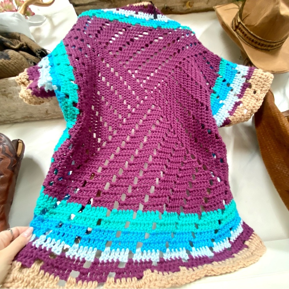 Vintage Multicolor Crochet Cardigan - Picture 7 of 8